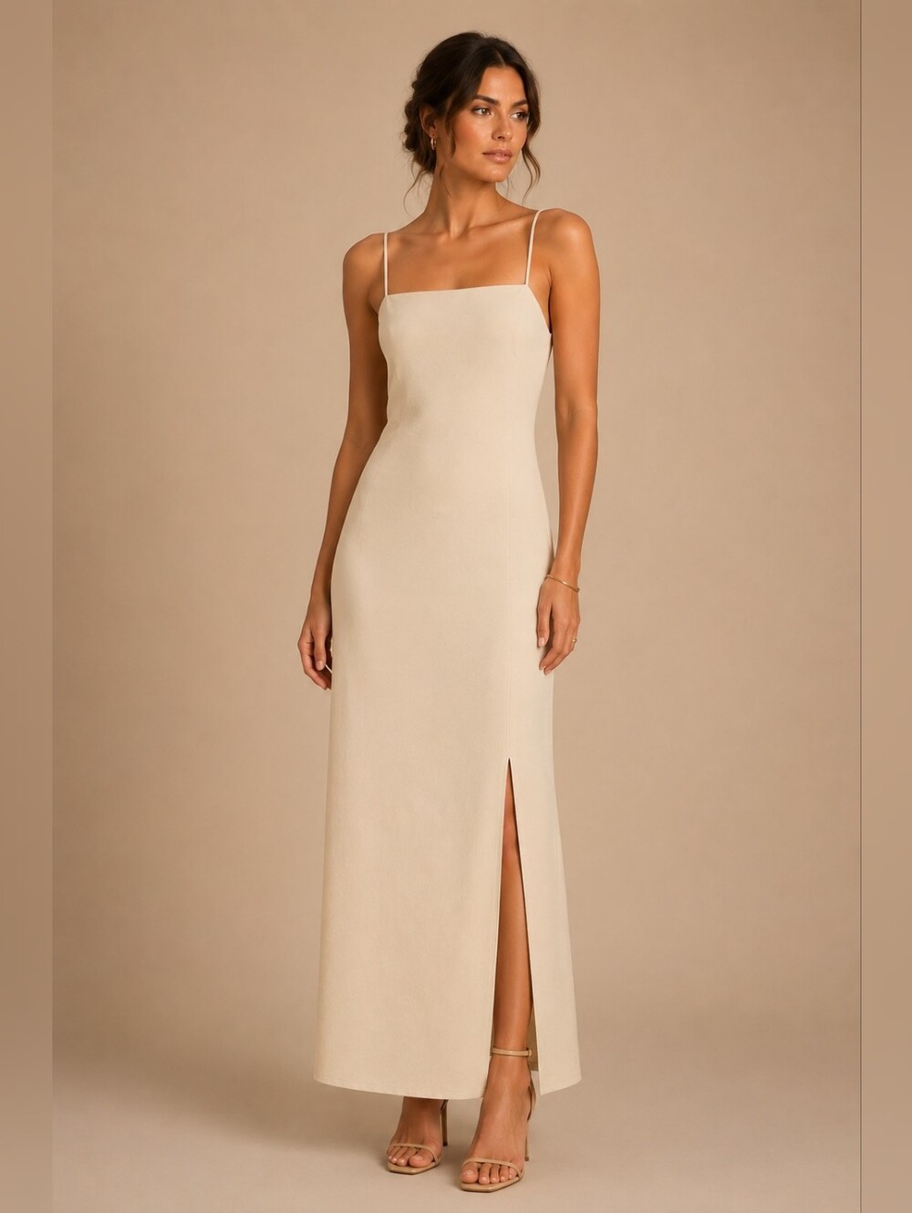 ANTONIO MELANI Cream Slip Maxi Dress with Side Slit